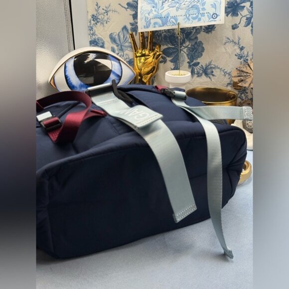 🆕 GANNI 🧿 NWT Recycled Tech Backpack, Peacoat Blue & Burgundy Straps - Picture 7 of 11